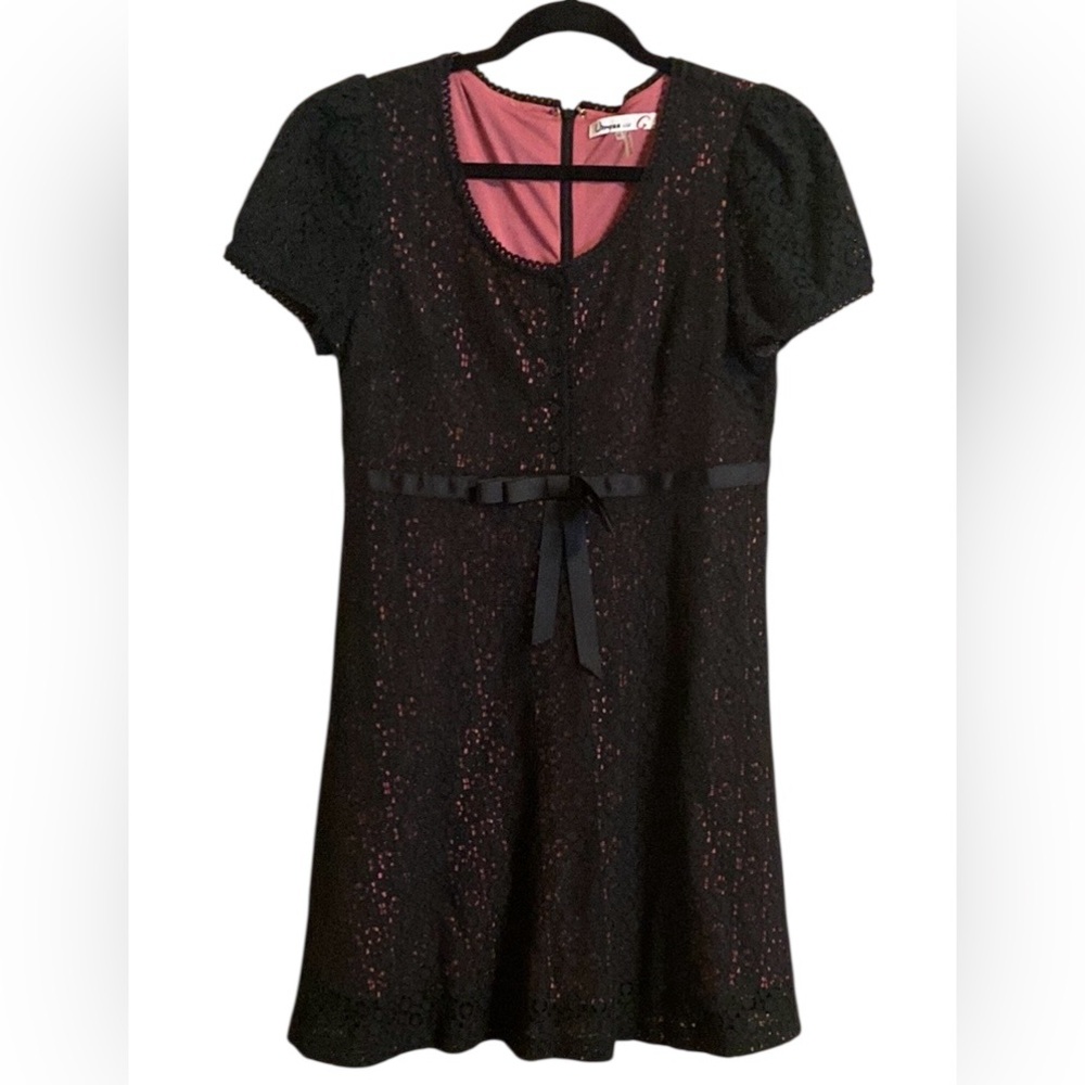 Umgee Eyelet Lace Babydoll Dress Black Pink Medium